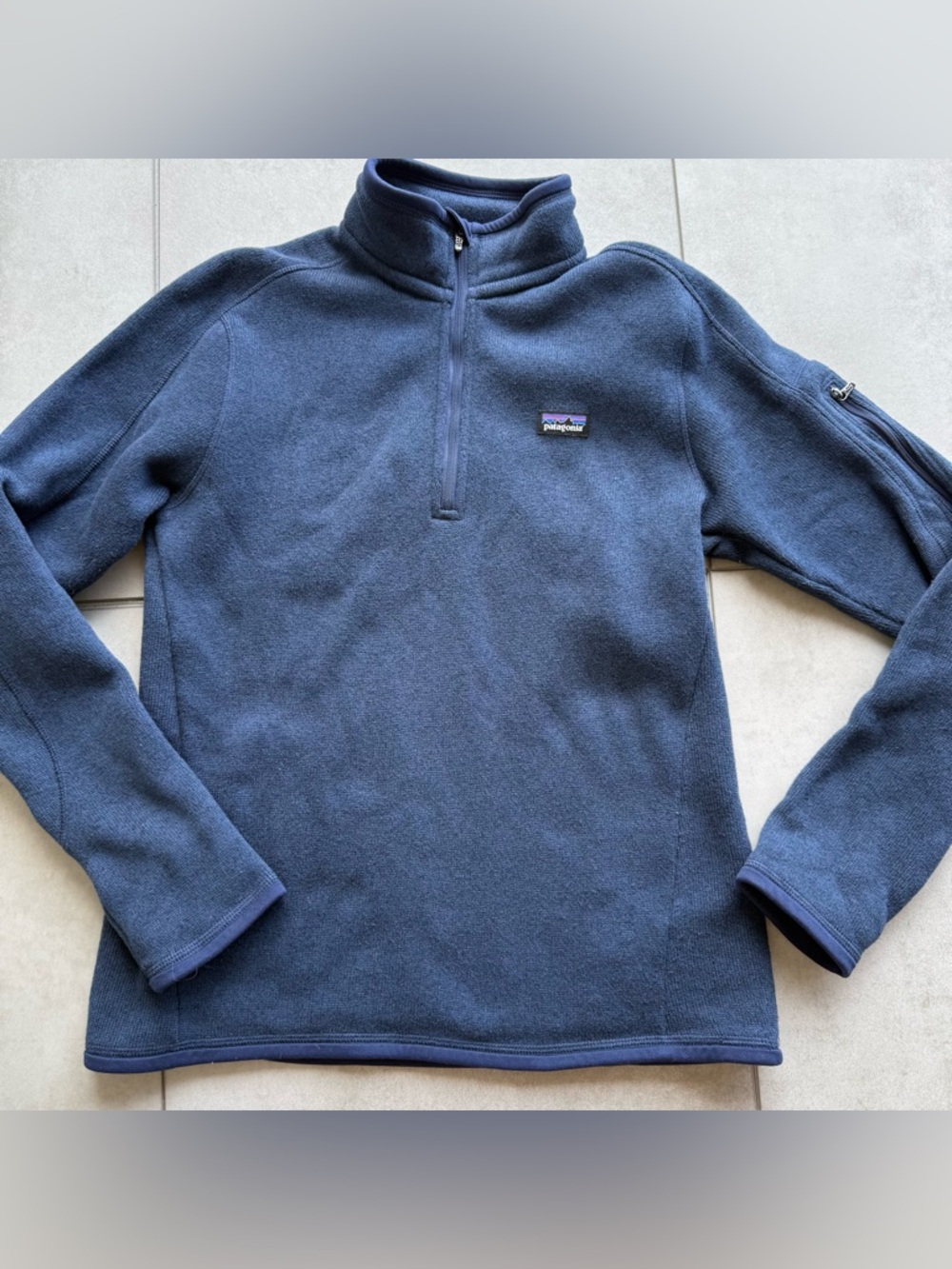 Patagonia jacket Small Navy Quarter-Zip Fleece Pullover pockets logo mock neck